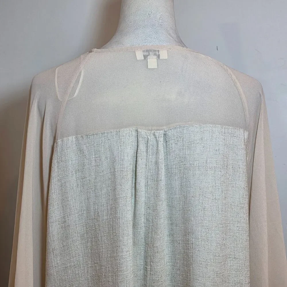 Umgee Beige Cotton Kimono Cardigan w/ Fringe Trim Open Front Boho Hippie Sz M/L - Picture 5 of 8